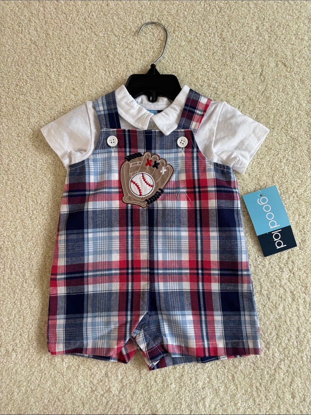 Good Lad Red, Blue, White Plaid Baseball Romper
